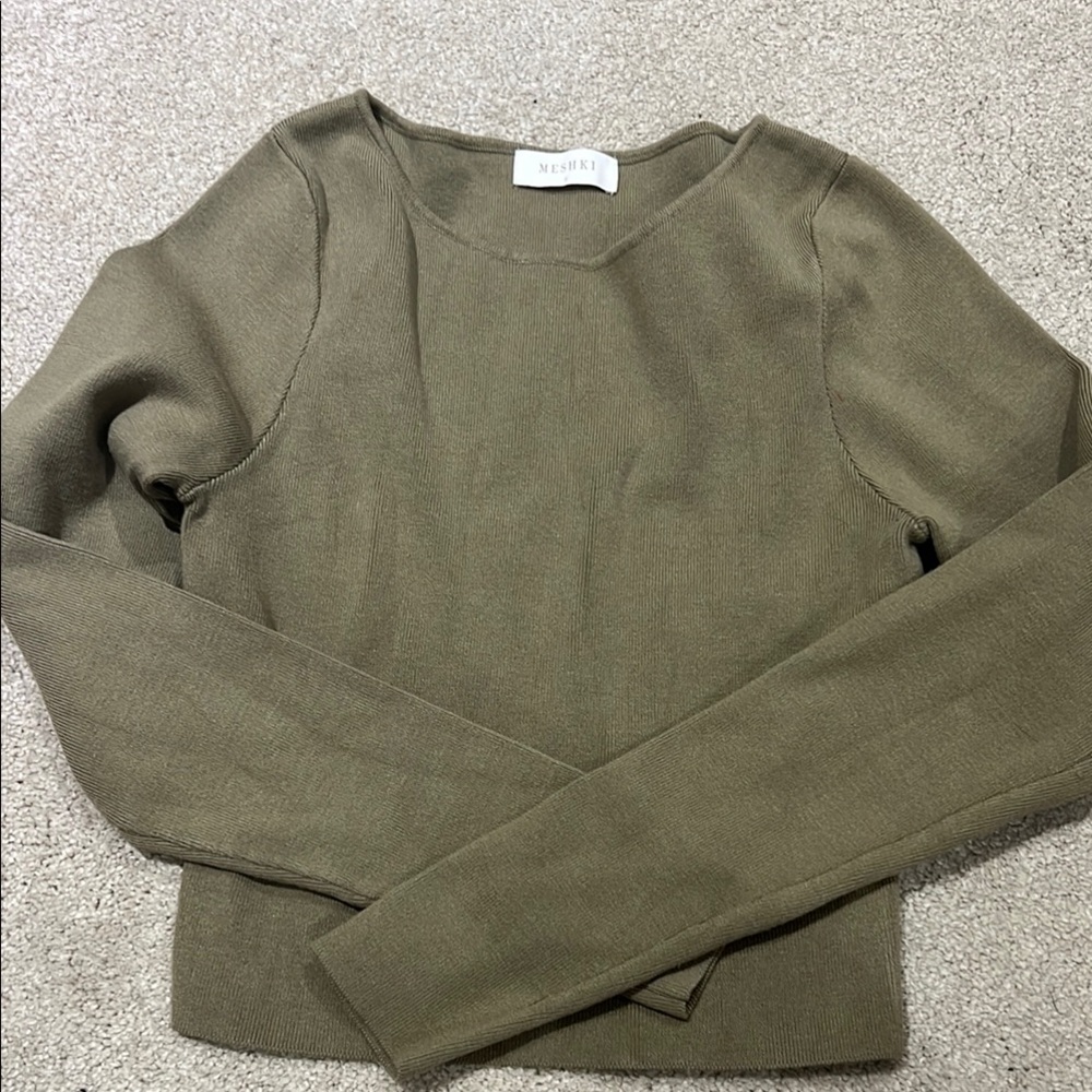 Meshki Green Crew Neck Crop Sweater